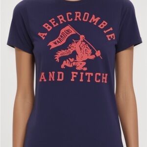 Abercrombie & Fitch Dark Blue Men’s Tee with Red Warrior Graphic Small